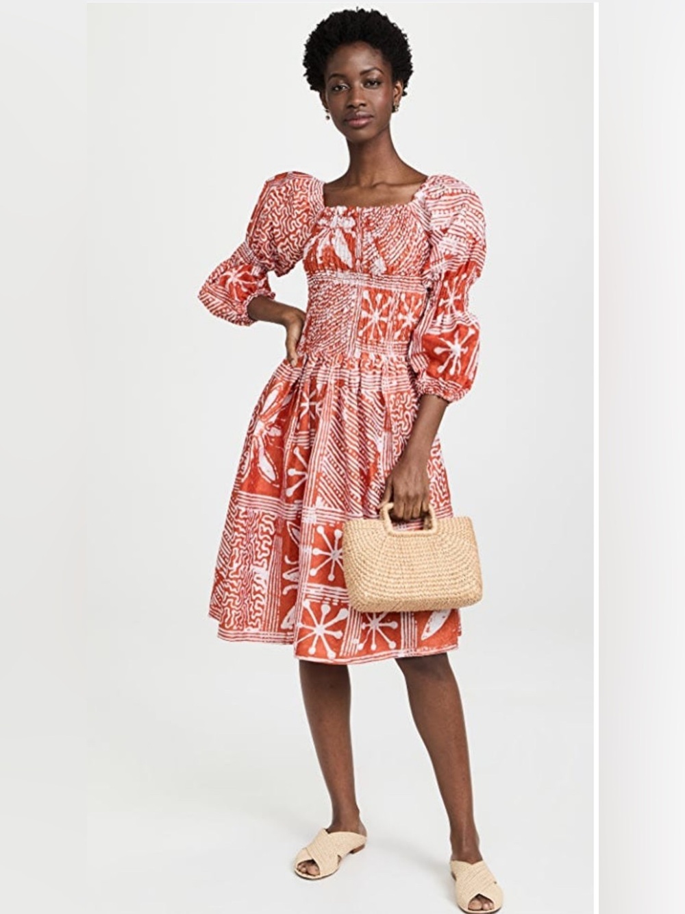 Busayo Kunmi Dress - Rust/Orange block print. Size Small